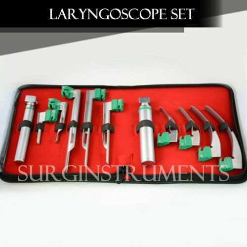 Fiberoptic Laryngoscope Mac + Miller EMT Anaesthesia Combo Set 9 Blades 2 Handle