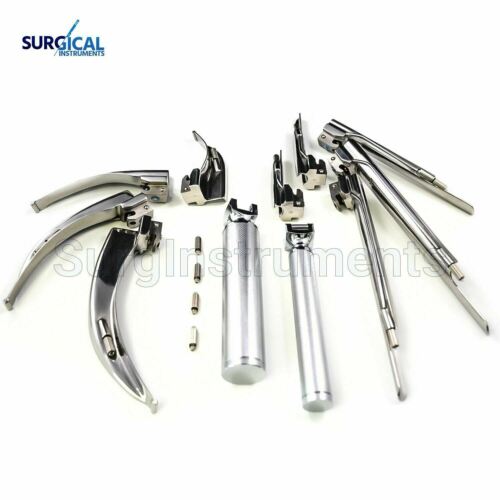 Laryngoscope Mac & Miller Set of 9 Blades & 2 Handles EMT Intubation (No Case)
