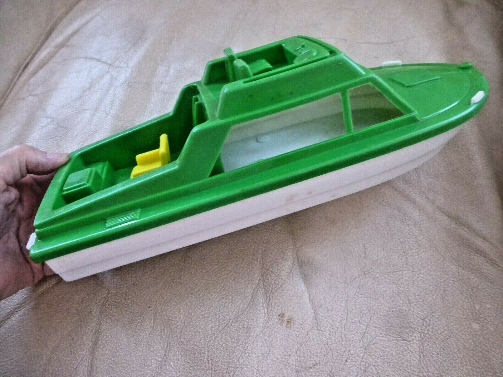 Vintage Plastic BOAT Gay Toys Motor Boat? Fishing boat Green & White Nice 12