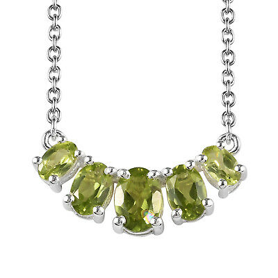 Peridot 925 Sterling Silver 5 Stone Bar Chain Necklace Gift For Women 18" Ct 2.4