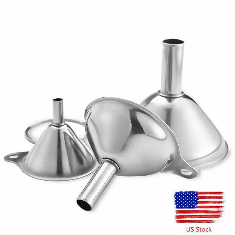 3pcs Stainless Steel Funnel Set Small Metal Portable Funnels Metal Kitchen Tool
