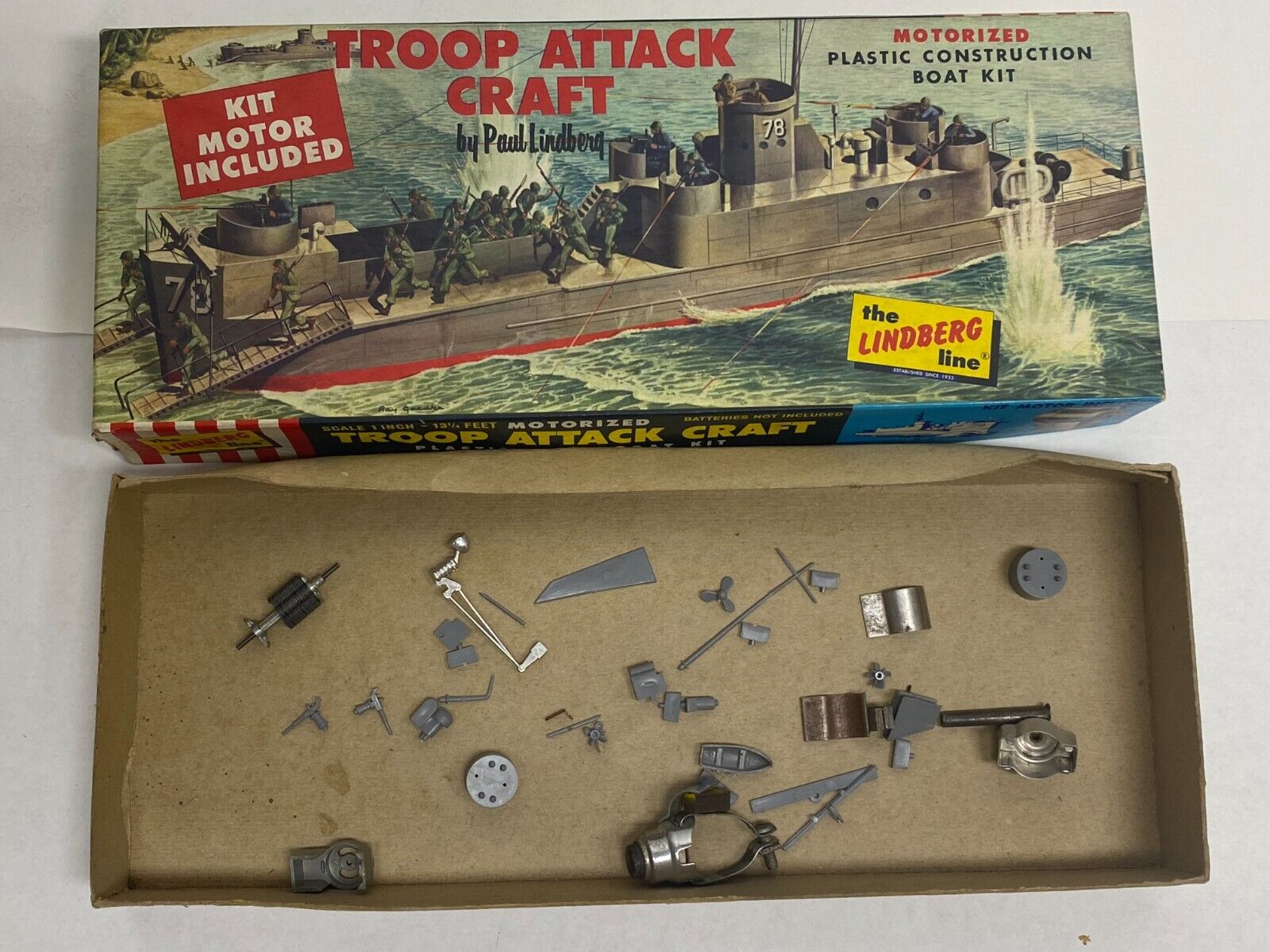 Vintage Lindberg LSI Troop Attack Craft No.779M 1/160 Parts Motor Original Box
