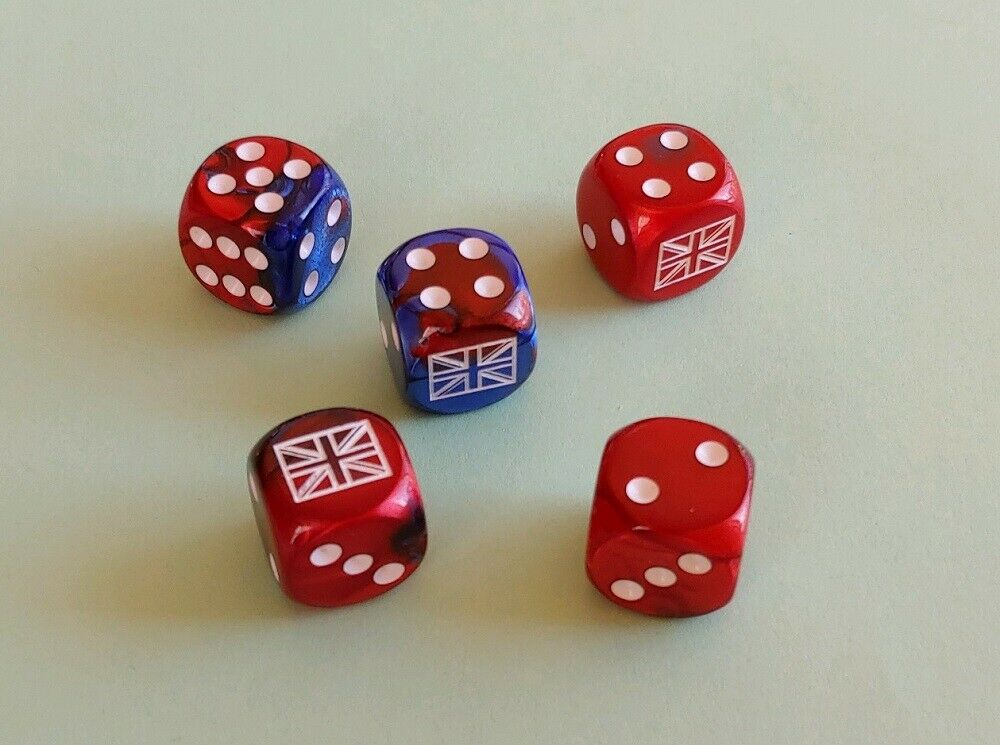 Axis & Allies England Uk Flag 5 Dice Set 16mm D6 Rpg British Union Jack Wwii New