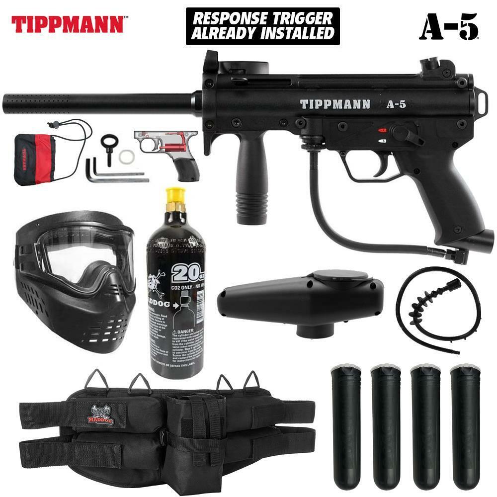 Maddog Tippmann A-5 w/ Response Trigger Silver CO2 Paintball Gun Marker Package