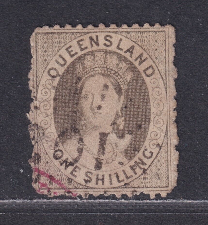 Queensland Sg 29 Scott 17 Used 1863 1/- Victoria Chalon Small Surface Scrape