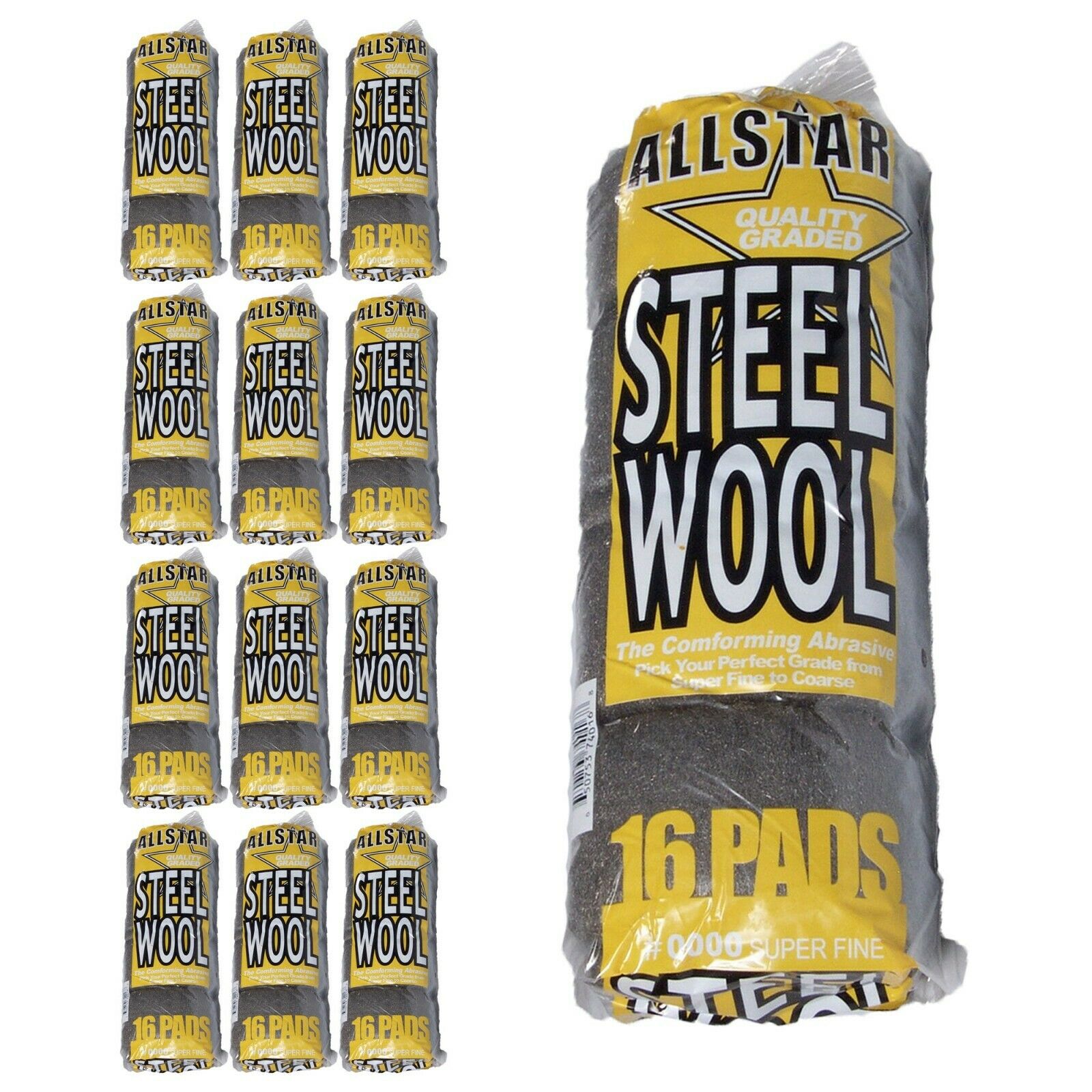 0000 Steel Wool Pads Auto Detailing (case Of 12 Packs - 192 Pads)