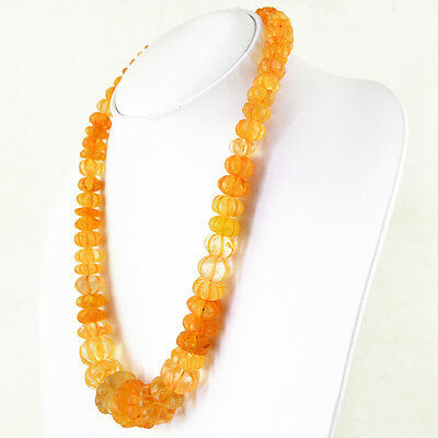 603.50 Cts  Yellow Citrine Gemstone Round Melon Carved Beads Necklace (dg)