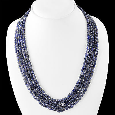 MARVELLOUS 300.00 CTS NATURAL 5 LINE BLUE TANZANITE FACETED BEADS NECKLACE (DG)