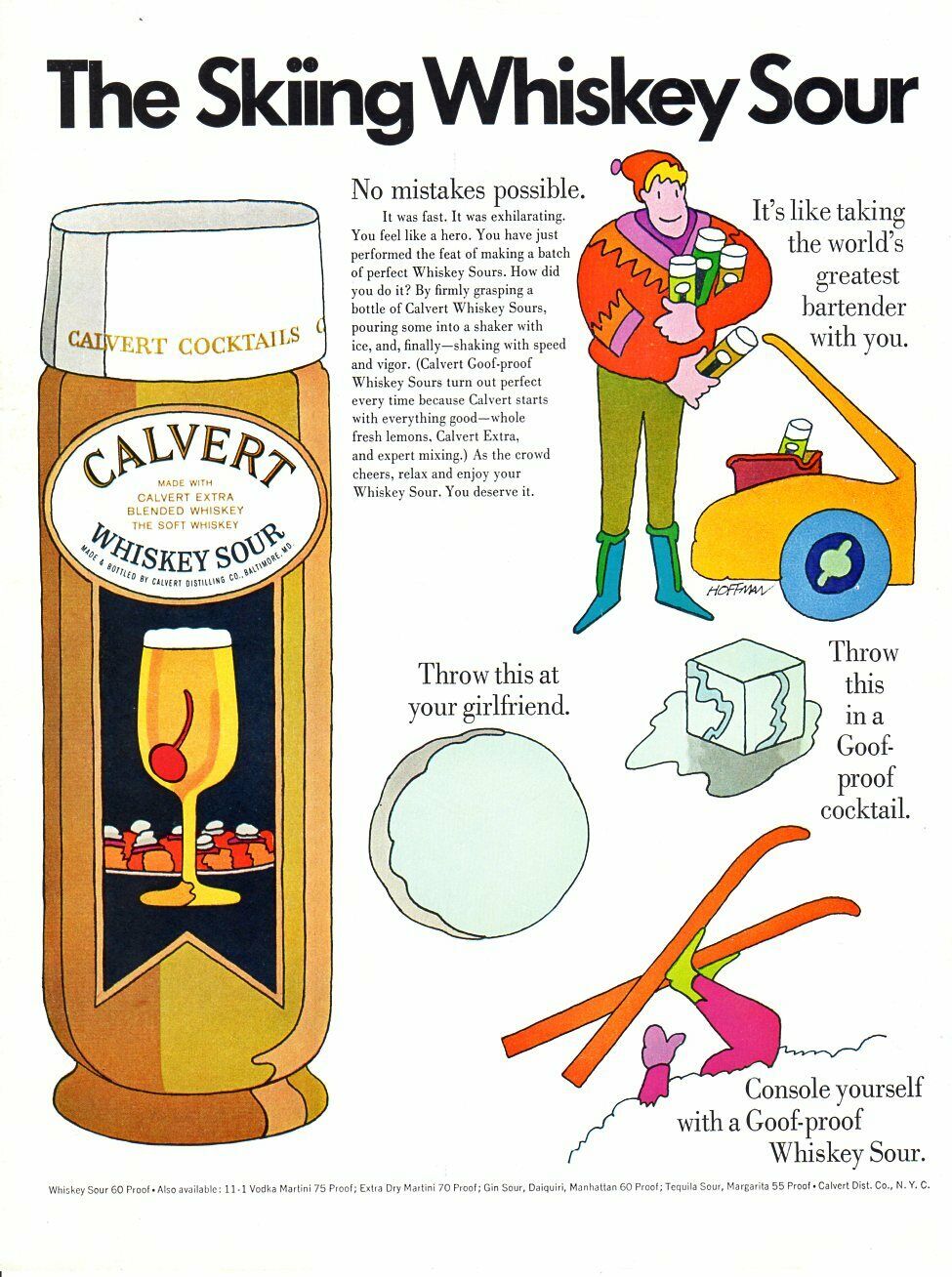 Vintage Advertising Print Alcohol Calvert Cocktails Skiing Whisky Sour Hoffman