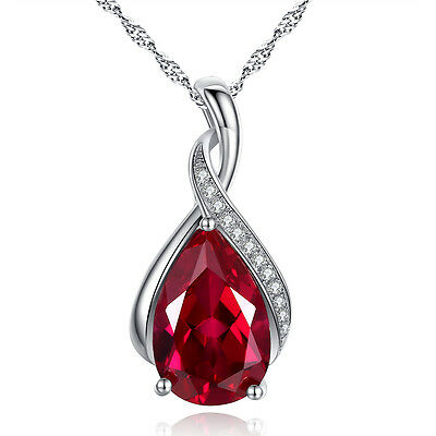 3.15 Ct Created Red Ruby Gemstone Pendant Necklace Gift Sterling Silver Chain