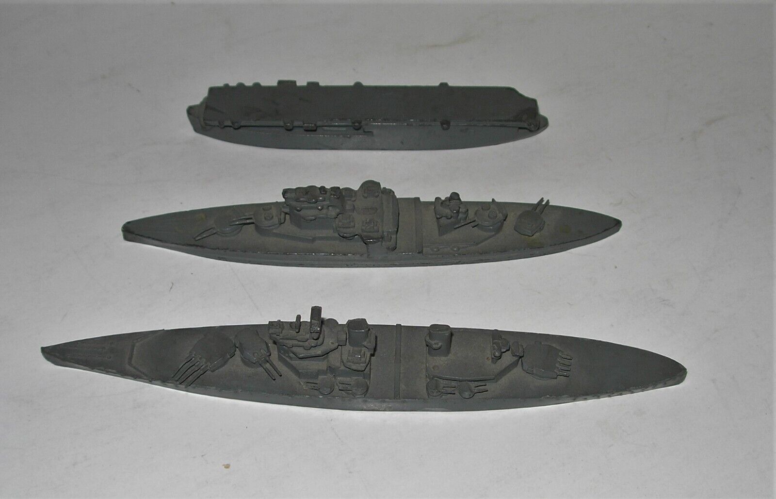 3 Vintage   grey metal naval war ships- H.A. Framburg