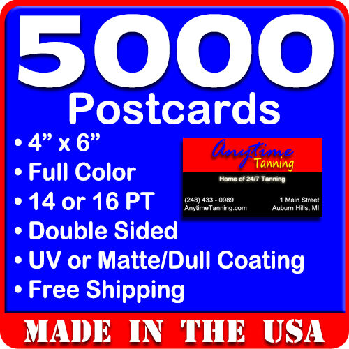 5000 Custom Full Color 4x6 14pt Postcards W/uv Glossy - Real Print Free Shipping
