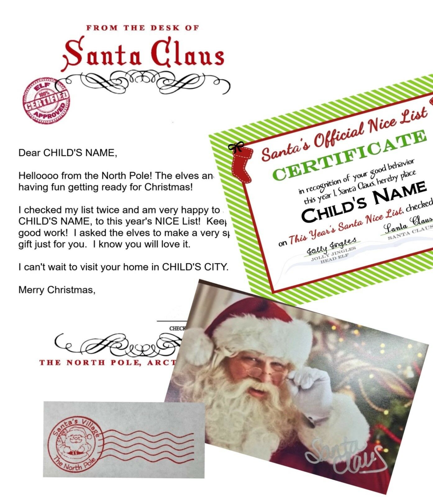 Personalized Letter From Santa With “nice List” Certificate & Autographed Photo!