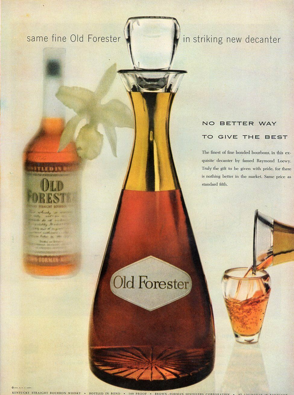 Vintage Advertising Print Alcohol Old Forester Bottle Striking Decanter 1955 Ad