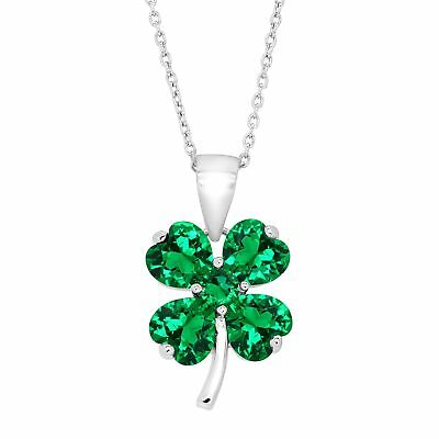 Shamrock Clover Pendant with Green Cubic Zirconia in Sterling Silver