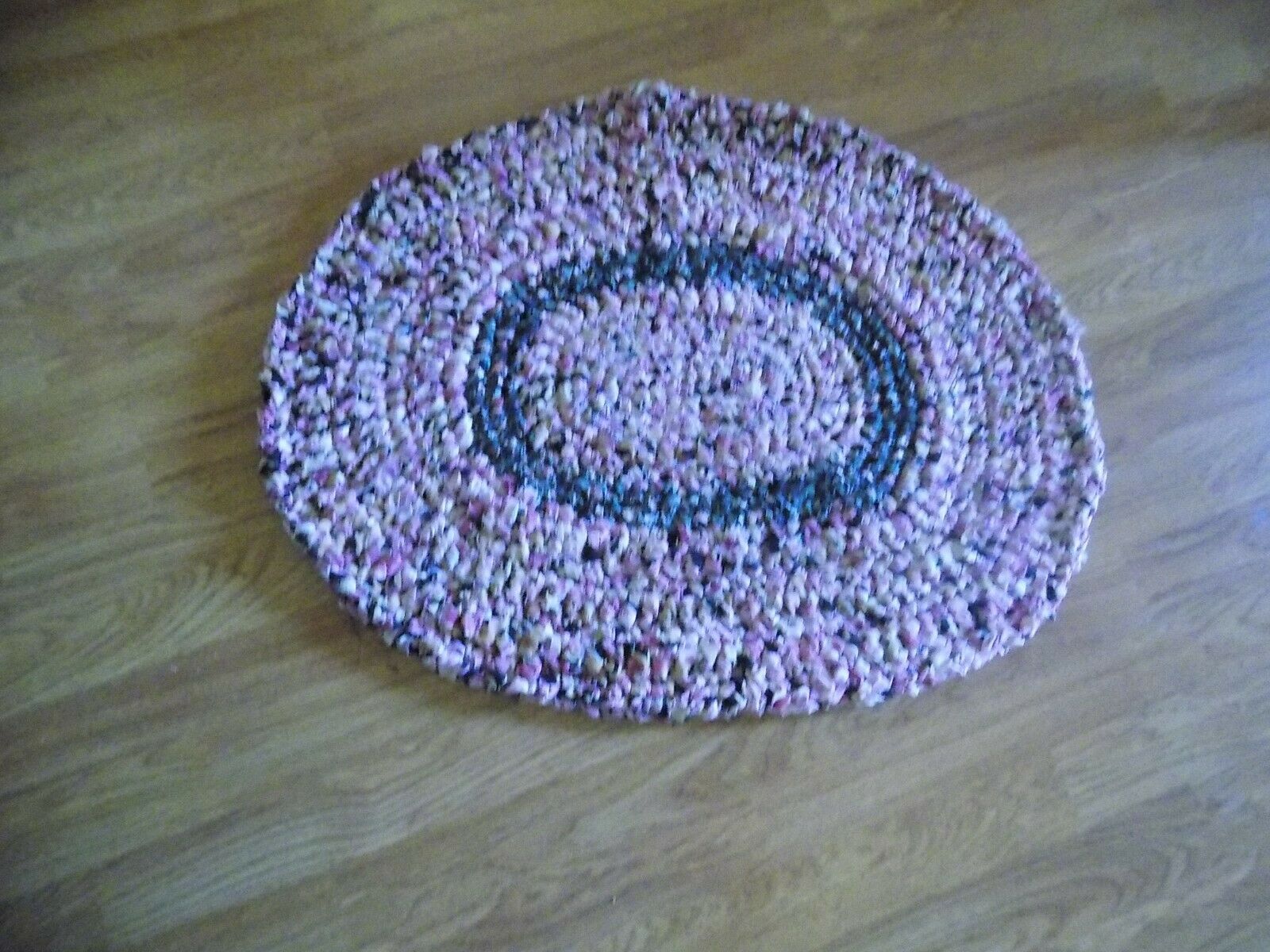 Hand Crocheted Rag Rug  Oval Pinks & Black