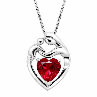 2 1/5 Ct Created Ruby Mother & Child Pendant In Sterling Silver