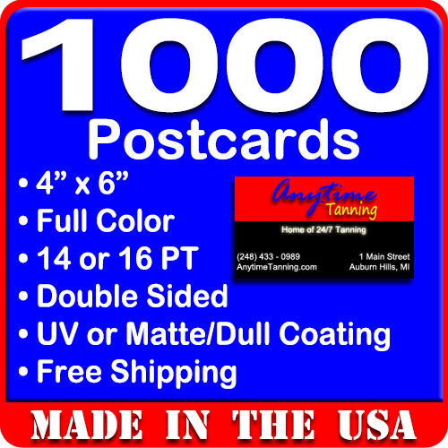 1000 Custom Full Color 4x6 Postcards W/uv Glossy - Real Printing + Free Shipping