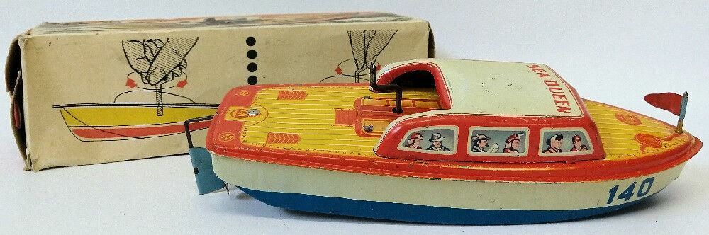 1950's Vintage Toy Philip Niedermeier (pn) Germany Tin Windup Sea Queen Boat
