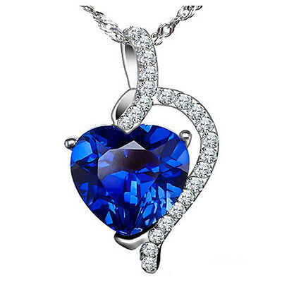 4.10 Ct 925 Sterling Silver Simulated Blue Sapphire Heart Pendant Necklace Women
