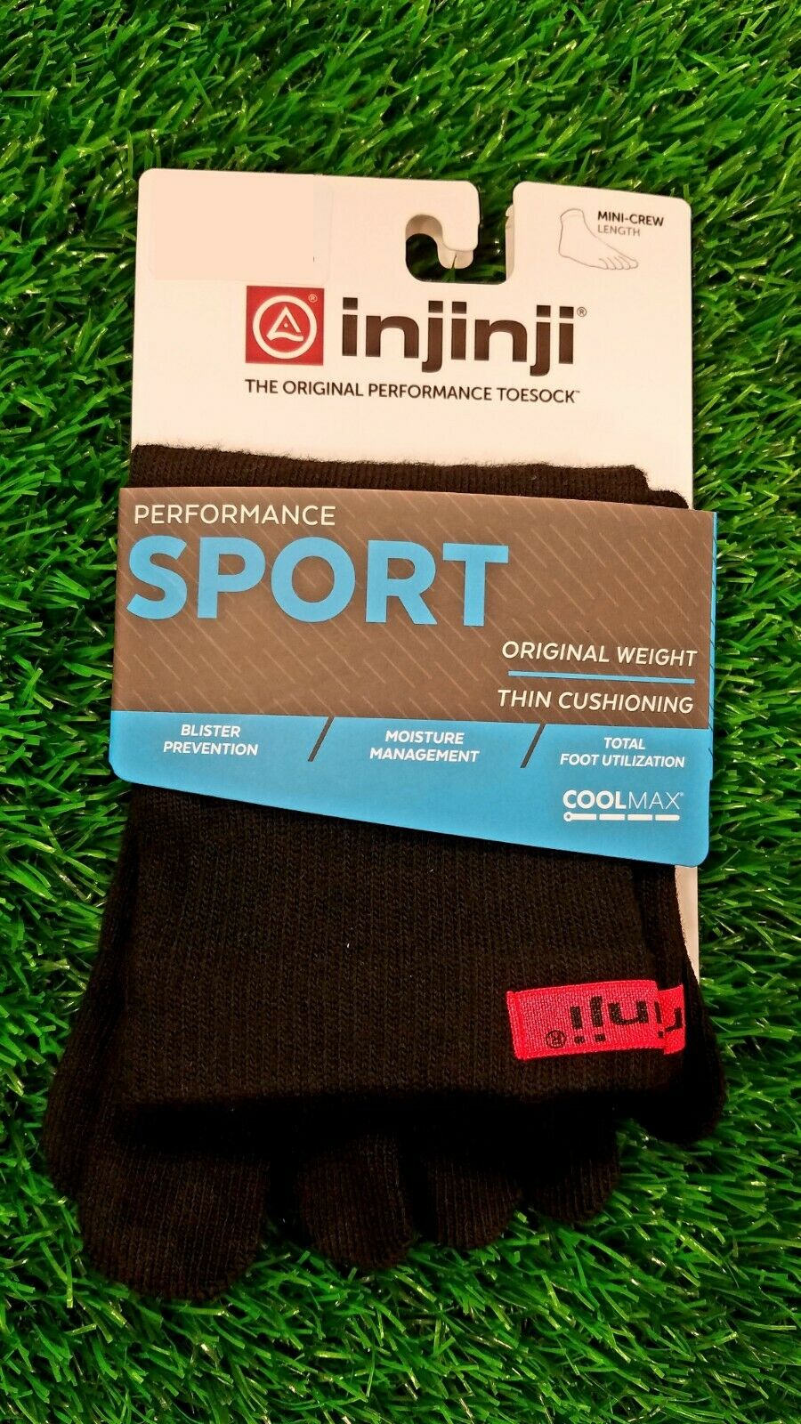 Injinji Run Socks Performance Sport Original Weight Mini Crew Black