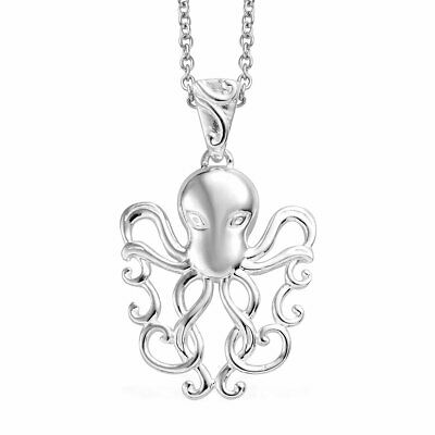 925 Silver Octopus Pendant Steel Chain Necklace Jewelry Gift For Women 20"