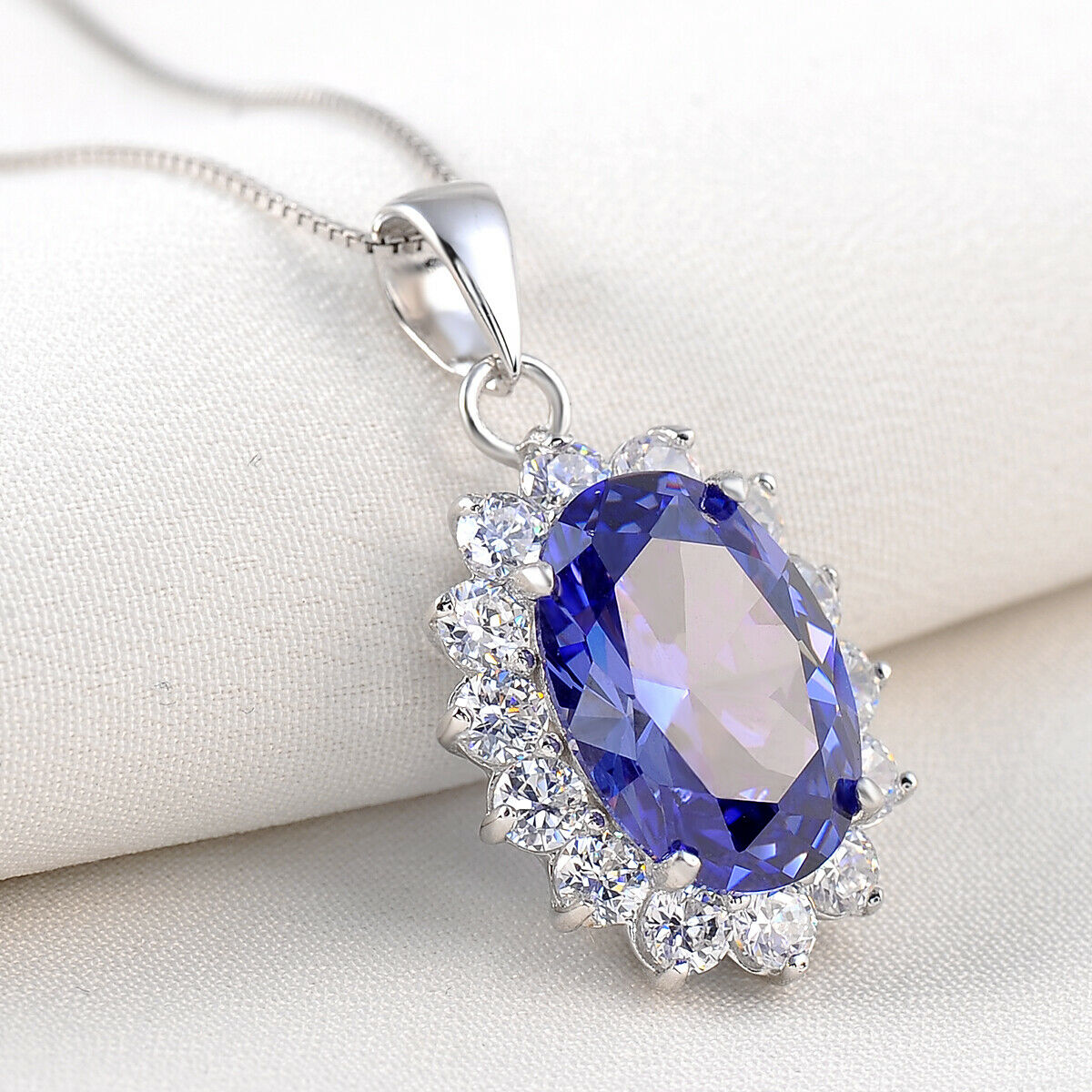 6.4ct Oval Blue Tanzanite Aaaa Cz 925 Sterling Silver Pendant 18" Chain Necklace