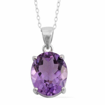 925 Sterling Silver Purple Amethyst Chain Oval Solitaire Pendant Necklace18"