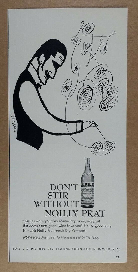 1956 Saul Steinberg Art Noilly Pratt Vermouth Vintage Print Ad